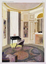 Interior con muebles diseñados por Ruhlmann, de una colección de impresiones publicadas en 4 volúmenes por Albert Levy, c.1924-26